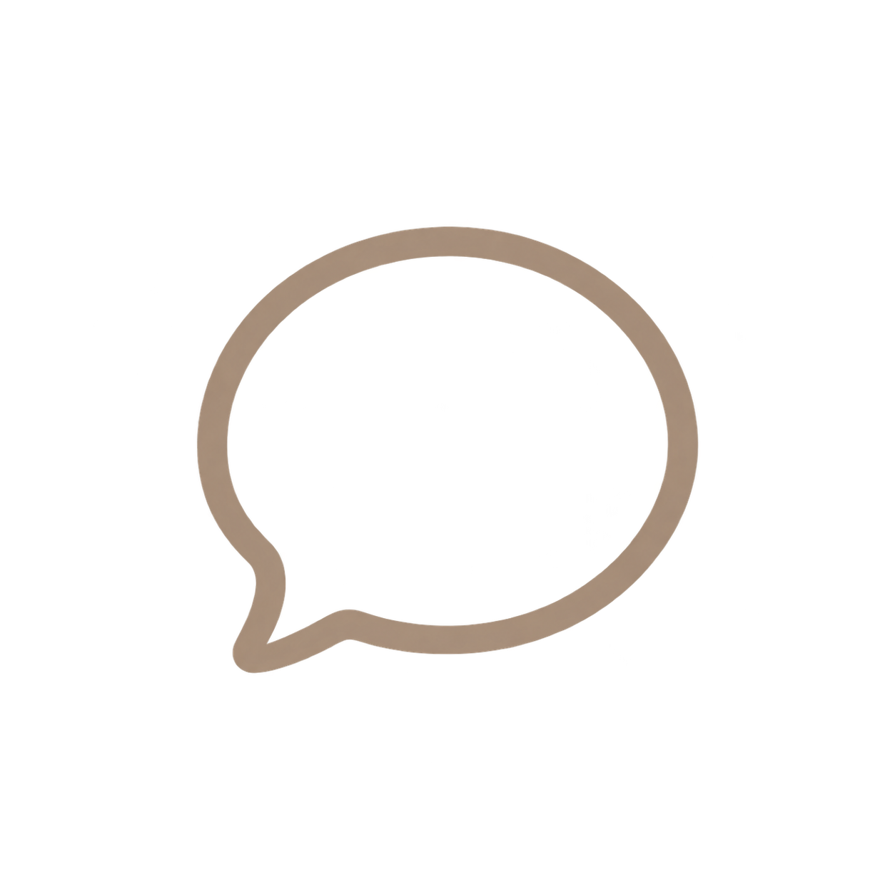 Un symbole de bulle de dialogue vide, simple et stylisé, couleur beige clair sur fond noir.