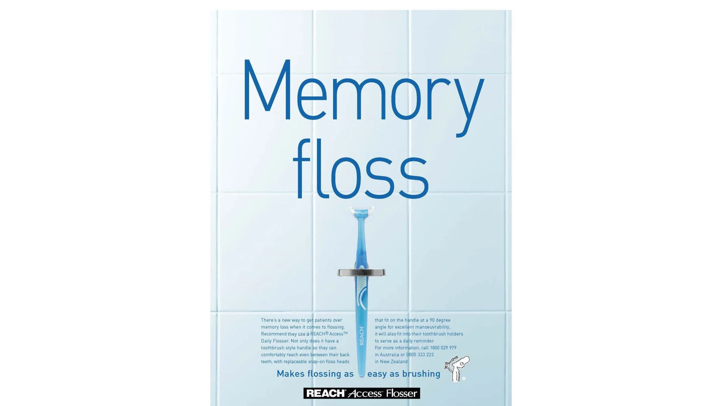 Image of a toothbrush with text about a new way to get patients over memory loss through a toothbrush that fits on a handle at a 90-degree angle for ease of use, promoting better brushing.