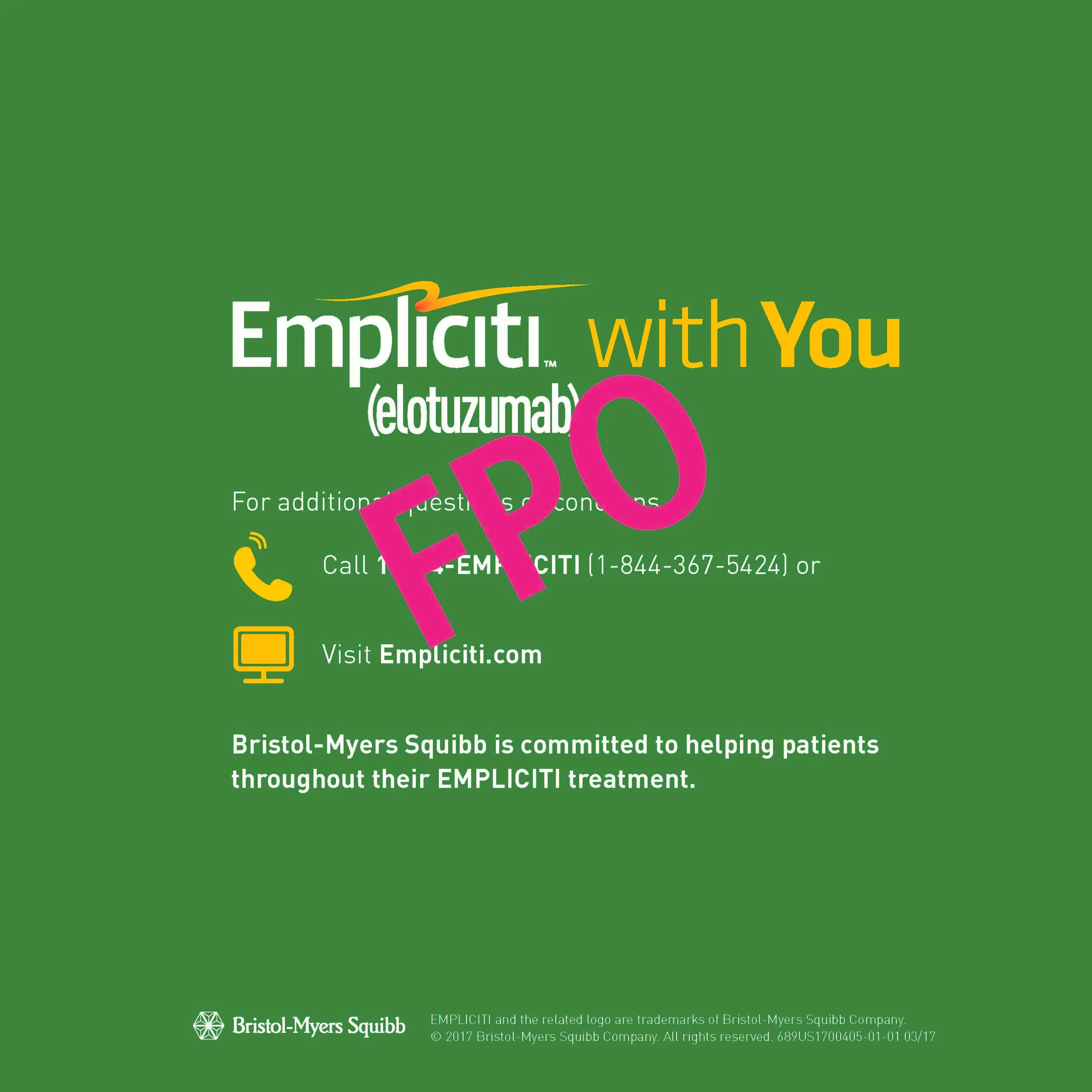 Bristol-Myers Squibb promotional material with green background, logo, contact information, and large pink text that says 'FREE'.
