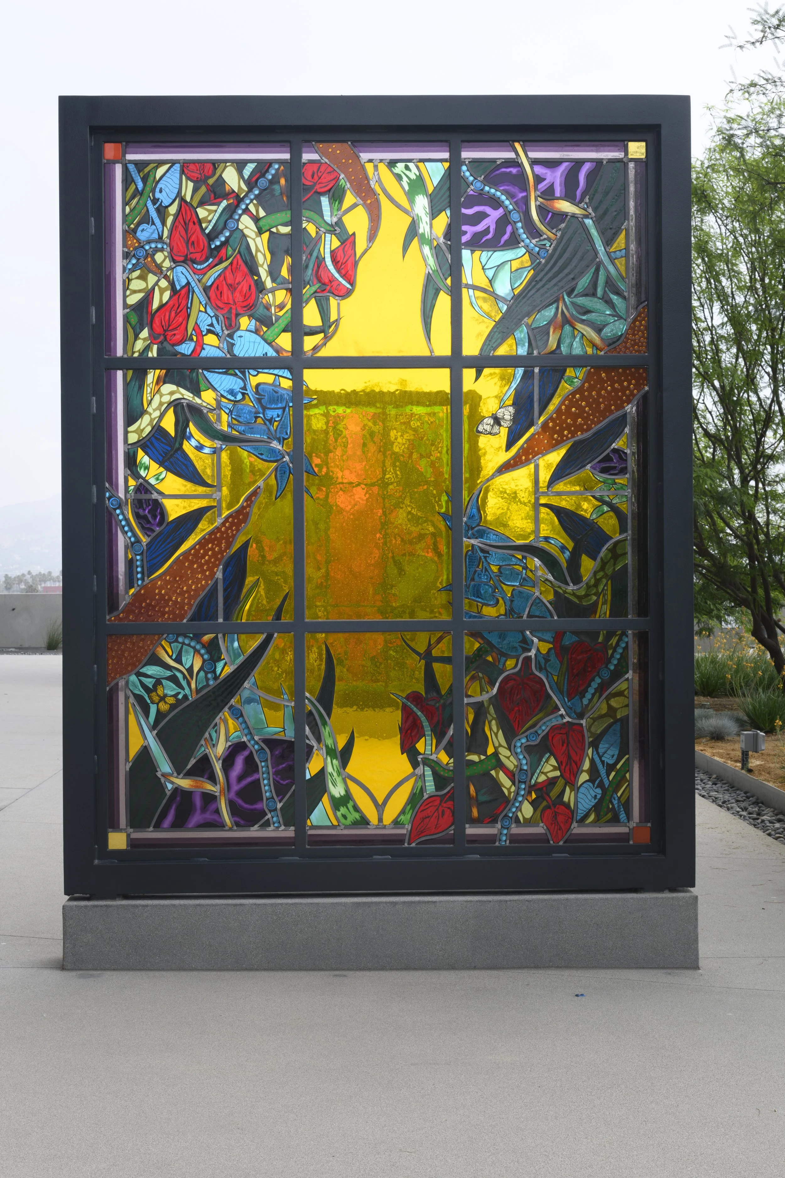 Portals, 2021
Stained glass, fused glass, steel, paint
Three Sculptures, each 10’ x 7’ x 6”
Department of Mental Health headquarters, Los Angeles, CA