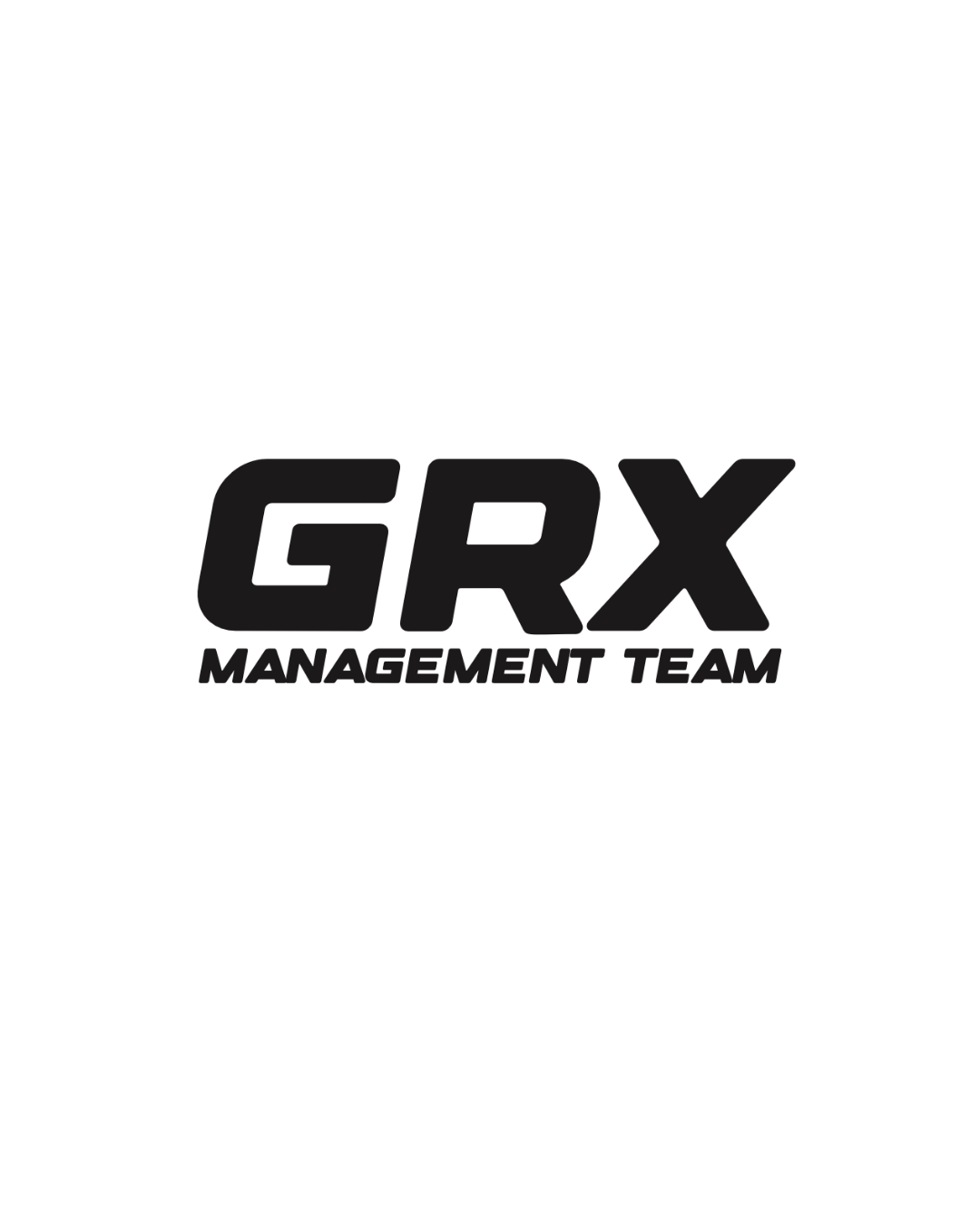 Black background with the logo of GRX Management Team in black letters.