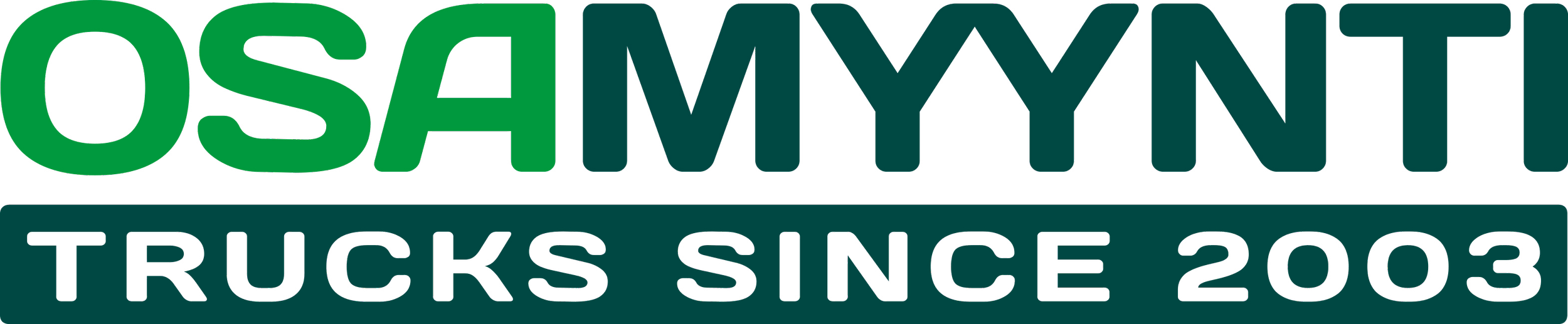 Logo for Osamyynti, established in 2003, featuring bold green and black text.
