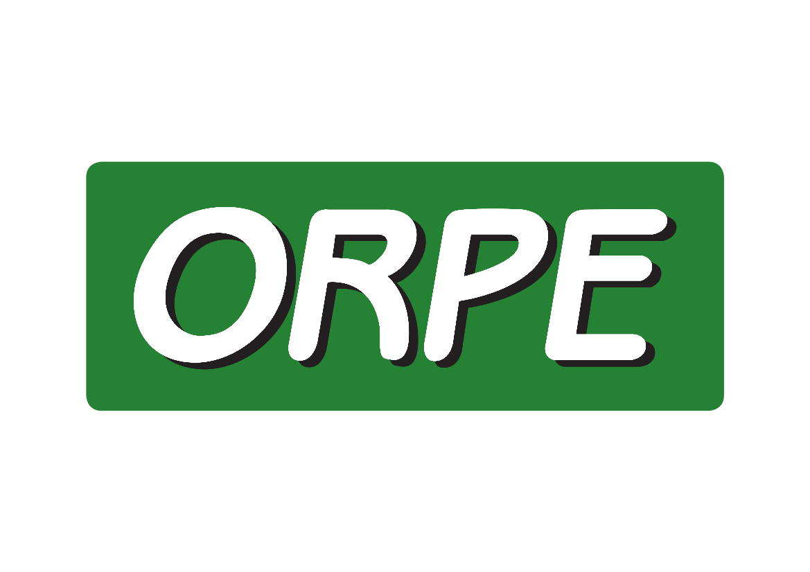 Green sign with the word 'ORPE' in bold white letters with a slight shadow.