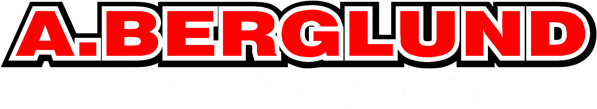 Logo with the word "ABERGLUND" in bold red and white letters on a black background, and the website URL "www.abergund.fi" in white text below.