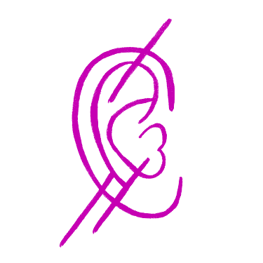 A stylized purple ear with a musical note incorporated into the design on a black background.