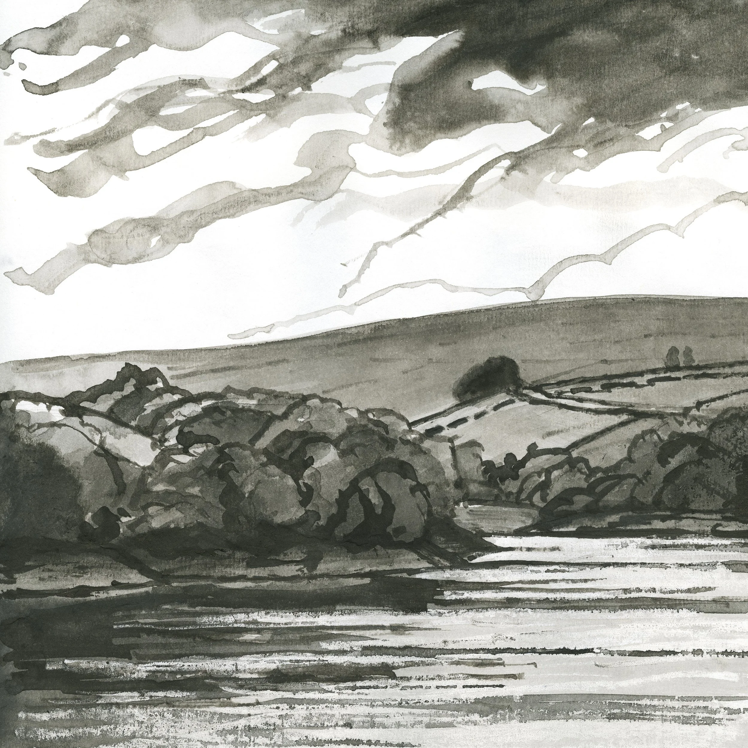 October Sky - Digley Reservoir. 23 x 23 cm