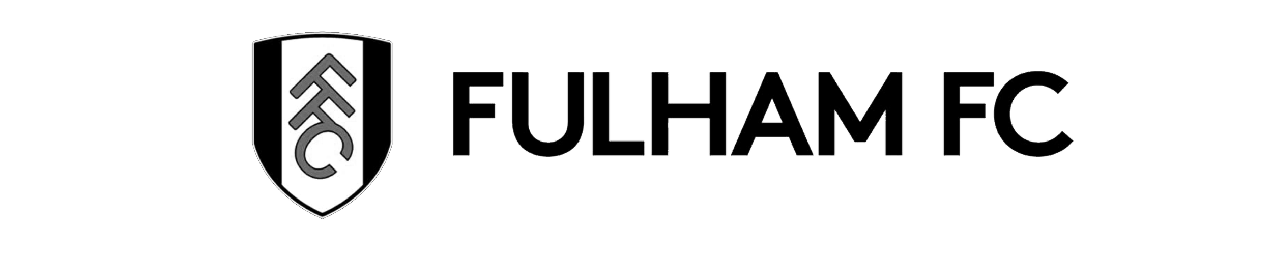 Fulham FC logo featuring a white and black shield with "FFC" letters, next to the text "FULHAM FC."