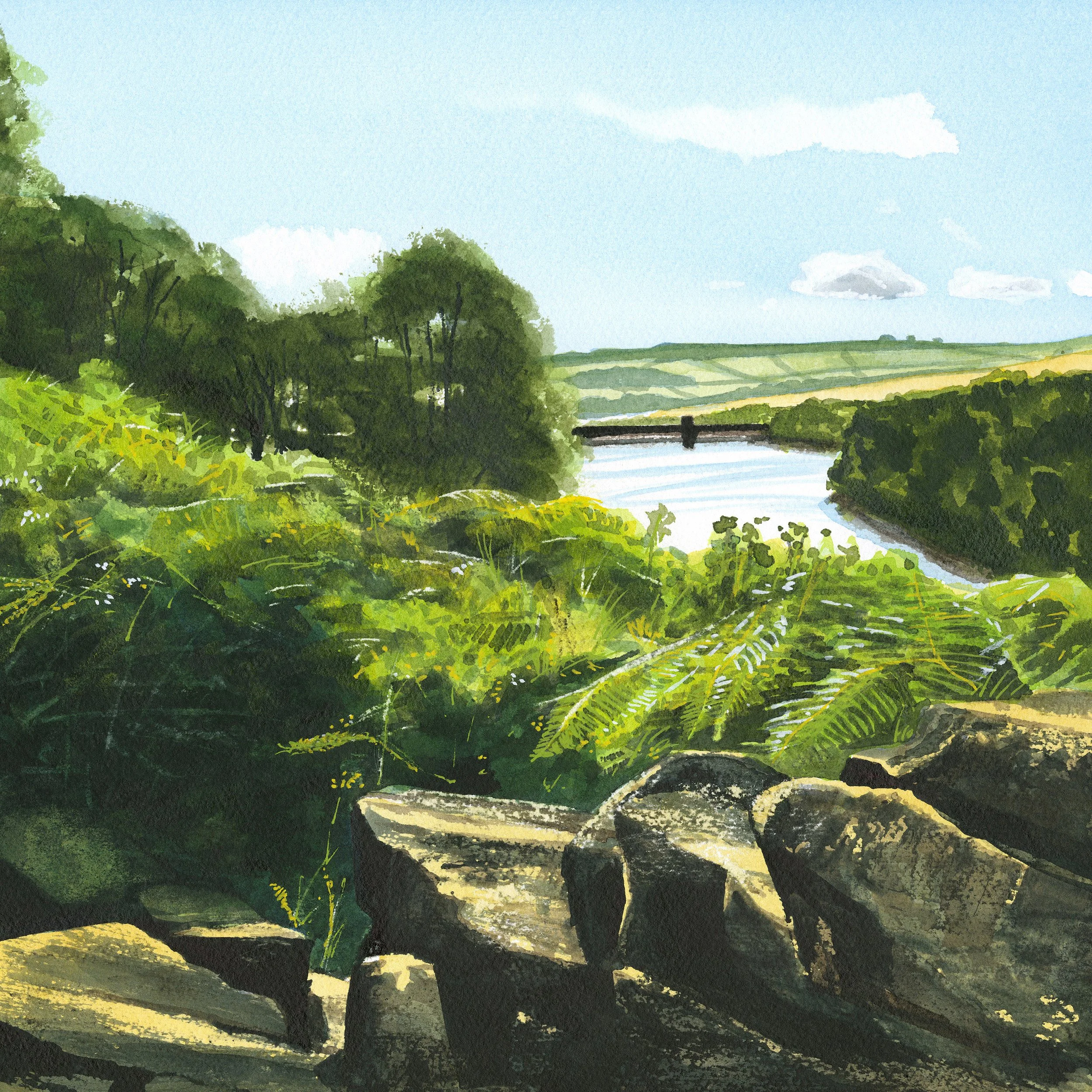 Walls Come Tumbling Down - Digley Reservoir. 30 x 30 cm