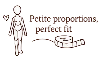 1. A petite figure and measuring tape appear beside the words “Petite proportions, perfect fit.”