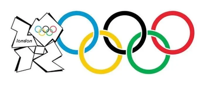 The Olympic rings interlocked and colored blue, black, red, yellow, and green on a white background.