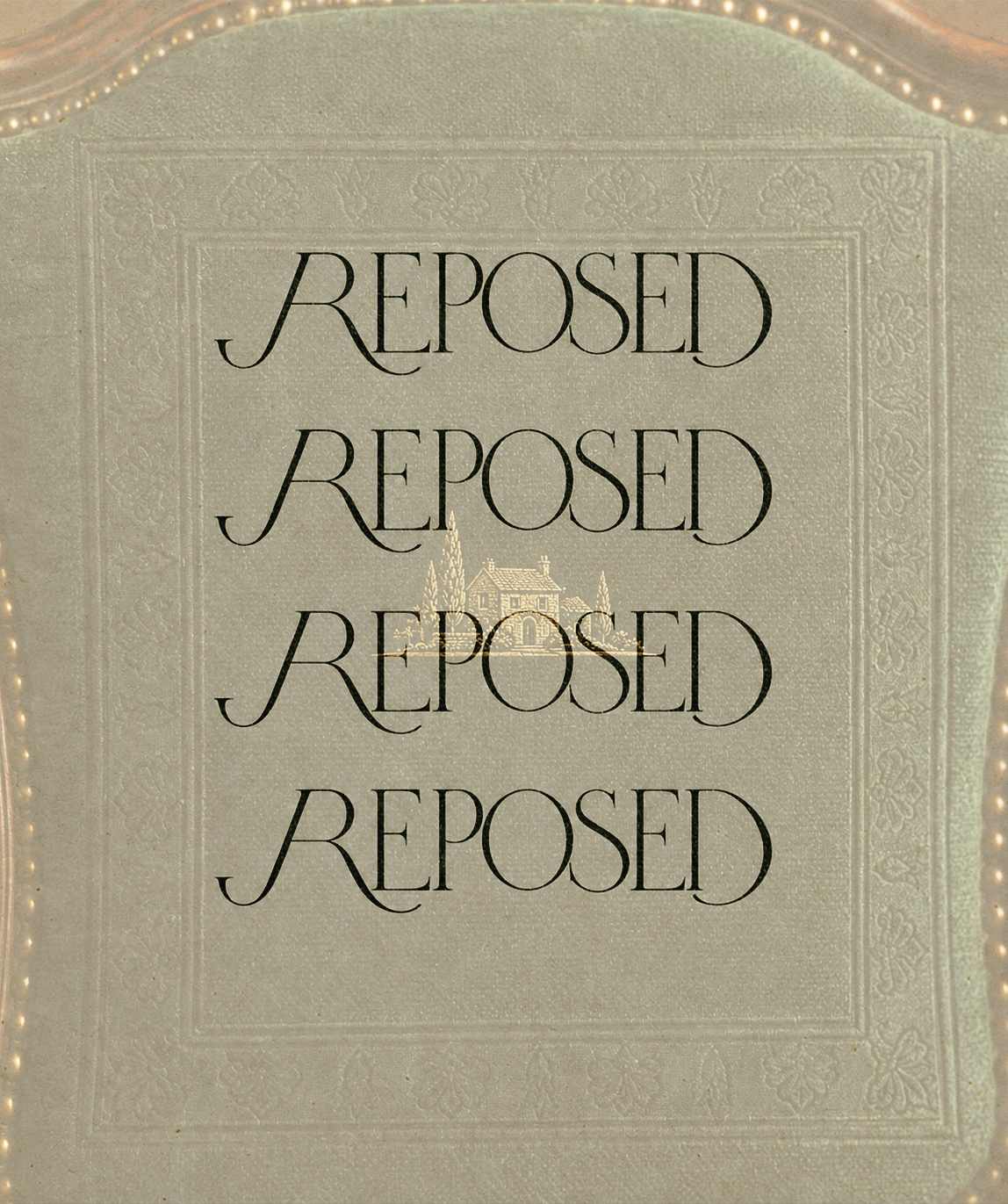 Reposed — wordmark study on sage cloth