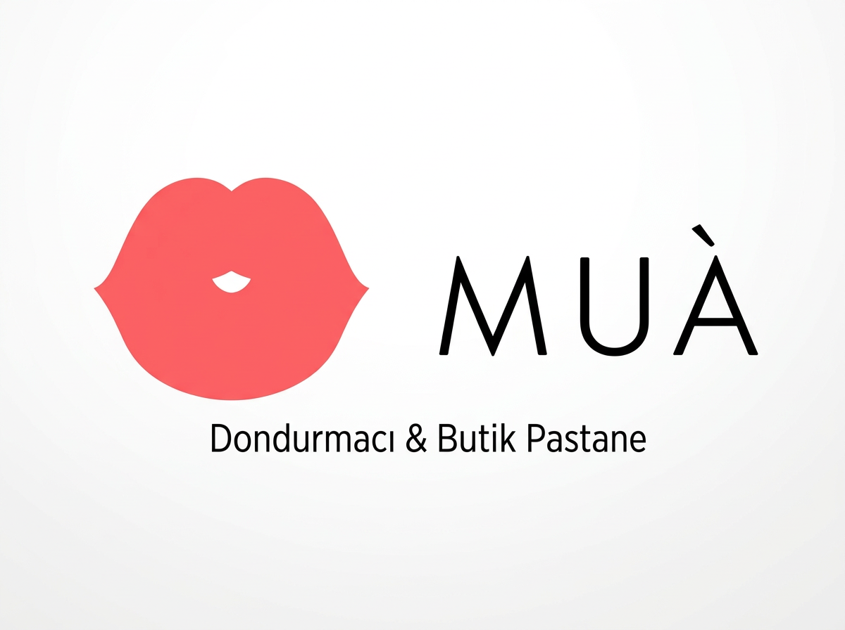 Logo di un negozio chiamato Muà con un'icona di labbra rosse e il testo 'Dondurmaci & Butik Pastane'.