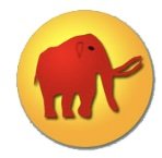 Ellisse gialla con un elefante rosso al centro