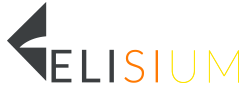 Logo con la parola 'ELISIUM', con una grafica stilizzata di una freccia nera che punta verso l'alto a sinistra.