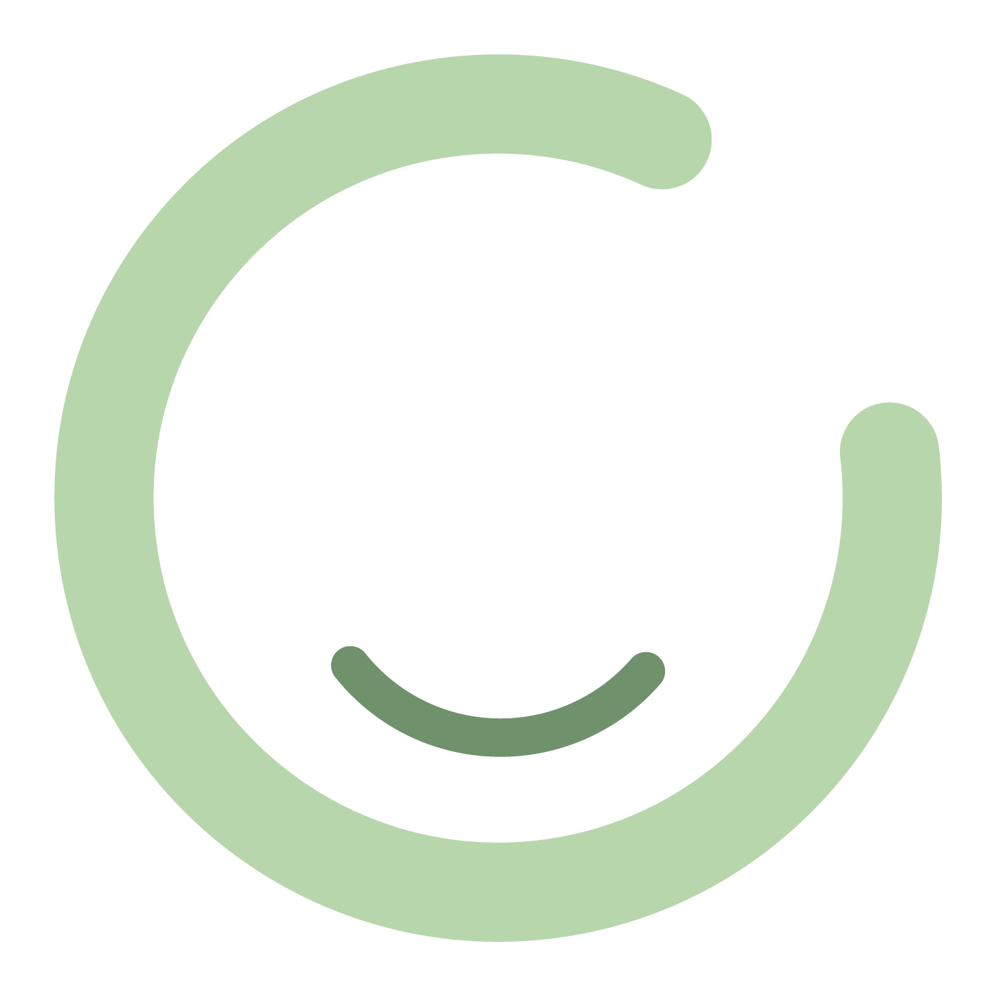 Grünes, stilisiertes Smiley-Symbol mit kreisförmigem Bogen und gebogenem Lächeln