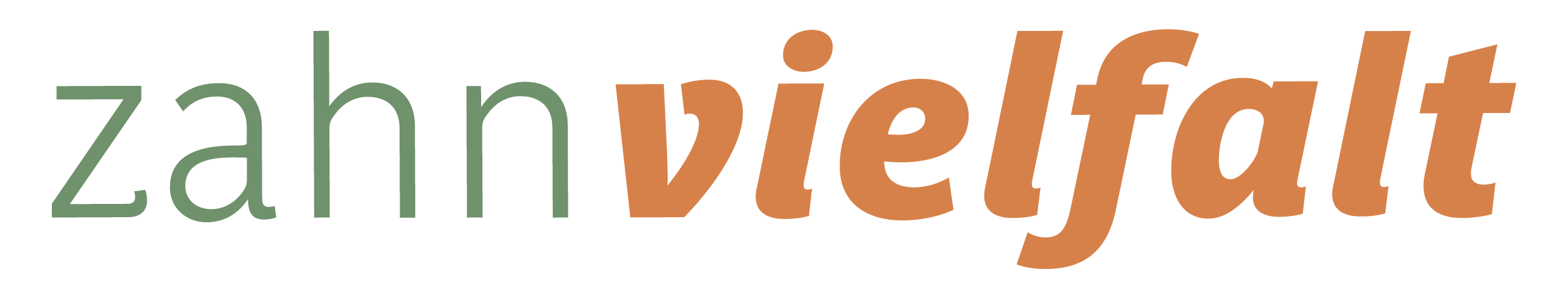 Zahnvielfalt-Logo mit grünem Schriftzug „Zahn“ und orangefarbenem Schriftzug „vielfalt“