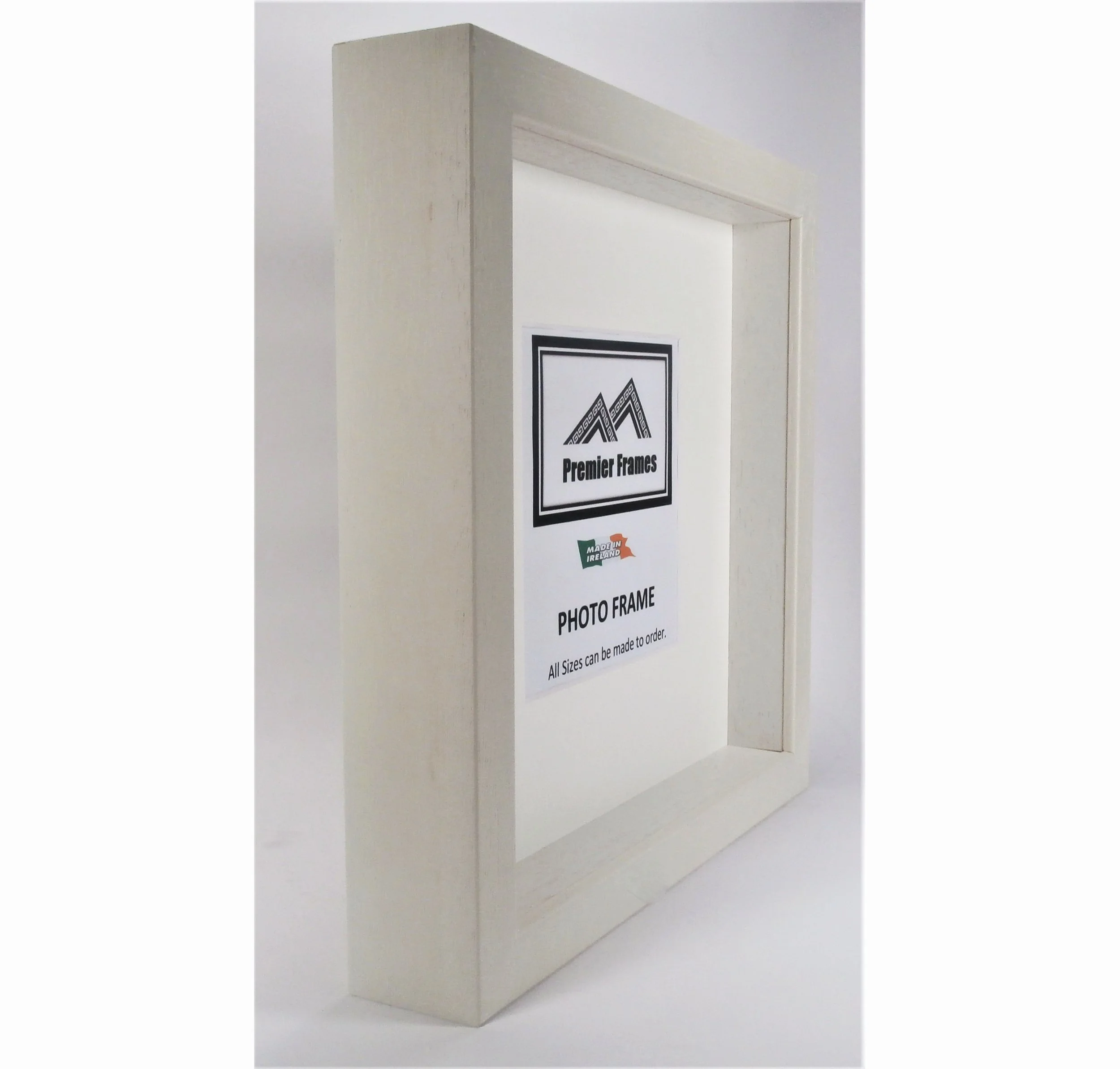 BF40BV Single Shadow Box Frame Ivory (Limed White) Wood Grain 40mm Deep x 20mm on face with 25mm spacer.
