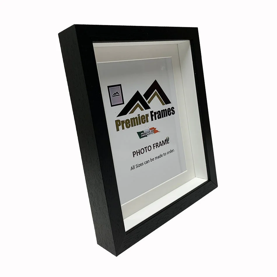 Multi-packs TBF32B Shadow Box Frame Black Wood Grain 30mm Deep x 20mm on face with 20mm white spacer.