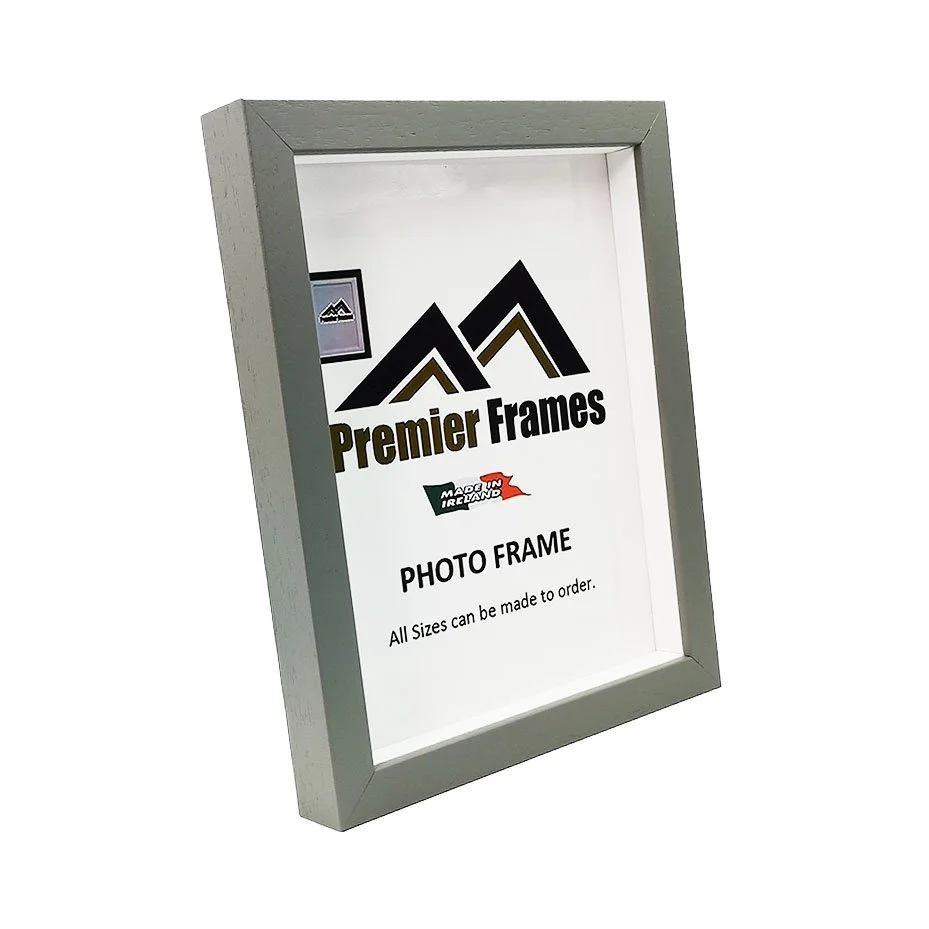 BF32LG Single Shadow Box Frame Light Gray Wood Grain 30mm Deep x 20mm on face with 20mm White spacer.