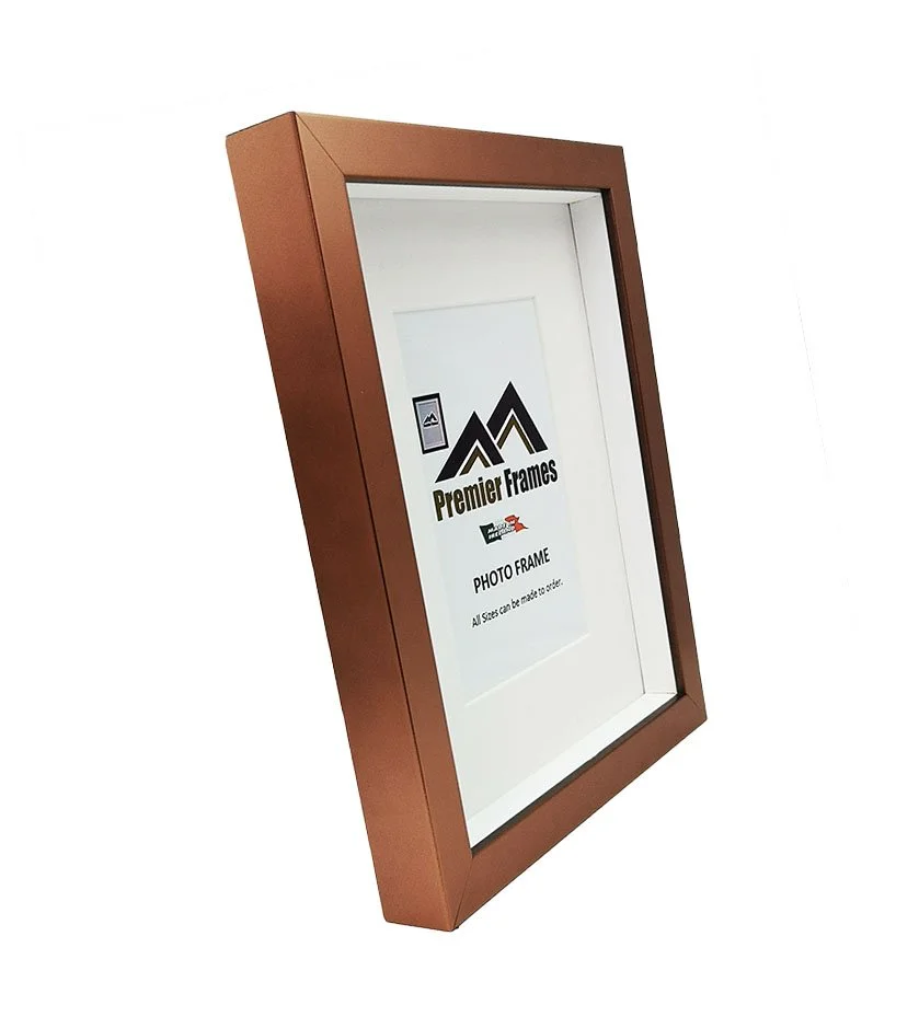 BF32BZ Single Shadow Box Frame Smooth Flat Matt Bronze Wood 30mm Deep x 20mm on face with 20mm White spacer.