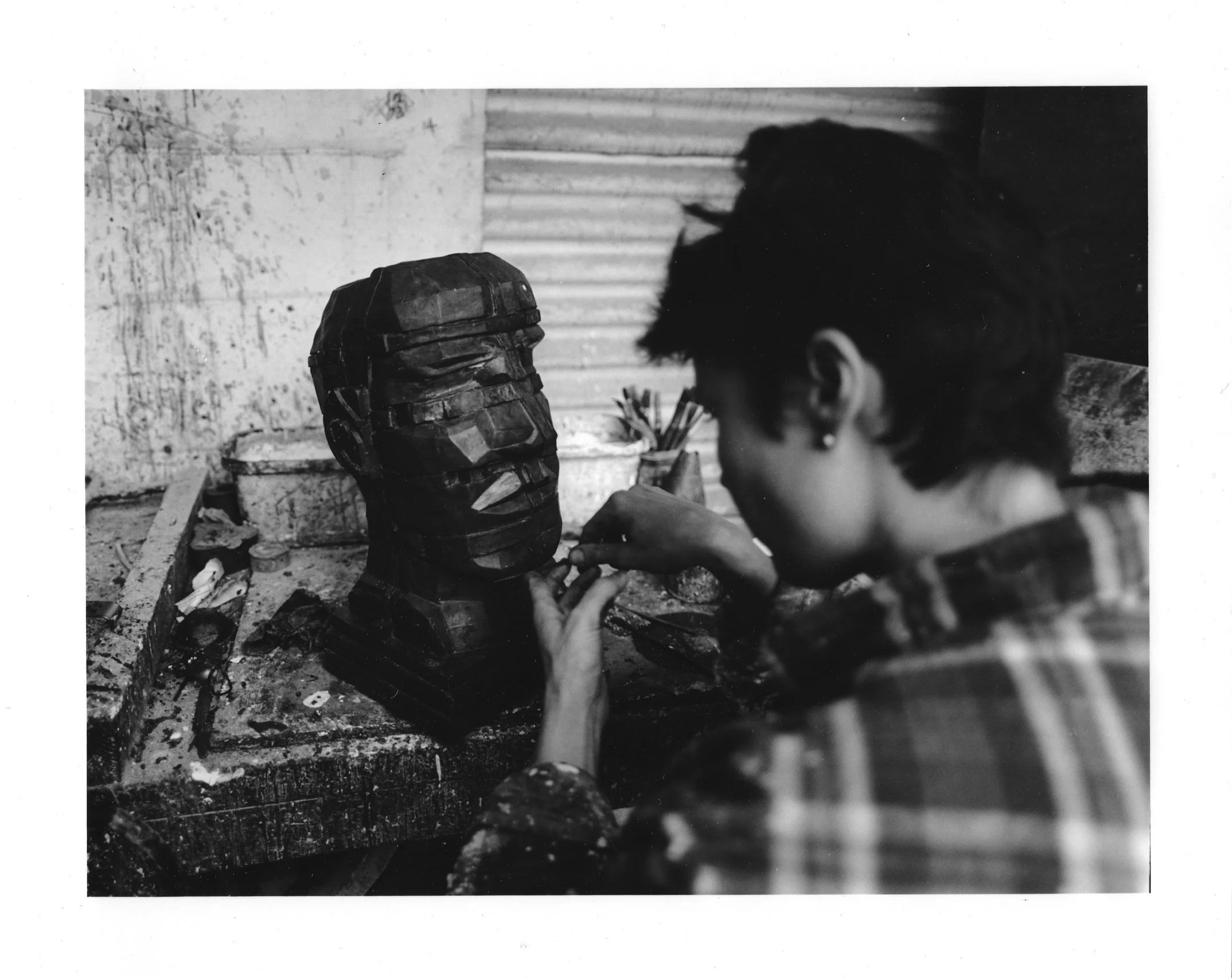 Foundry work being carried out on a wax version of Eduardo Paolozzi’s Head, 1993, at Arch Bronze.