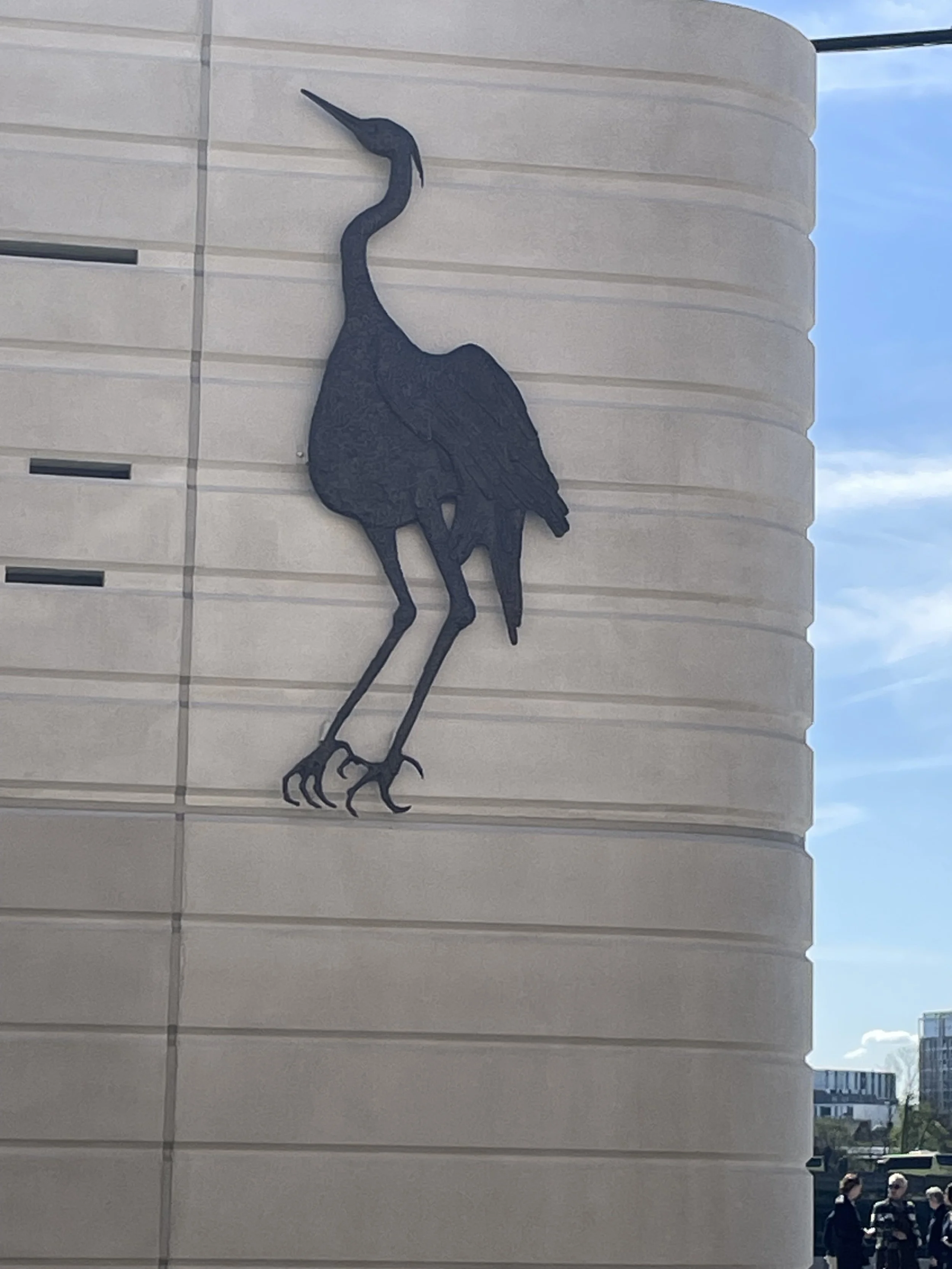 Sarah Staton’s Standing Heron installed at Carnwath Road Riverside, Fulham.