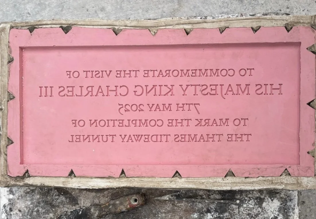 Pink silicone mould for Tideway King Charles III completion plaque at Arch Bronze. 