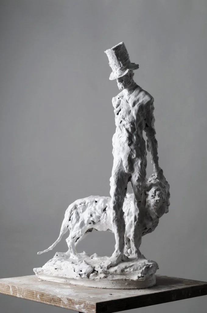 Nicola Hicks plaster sculpture of a top-hatted gentleman with a lion from A Walk in the Park, 2009