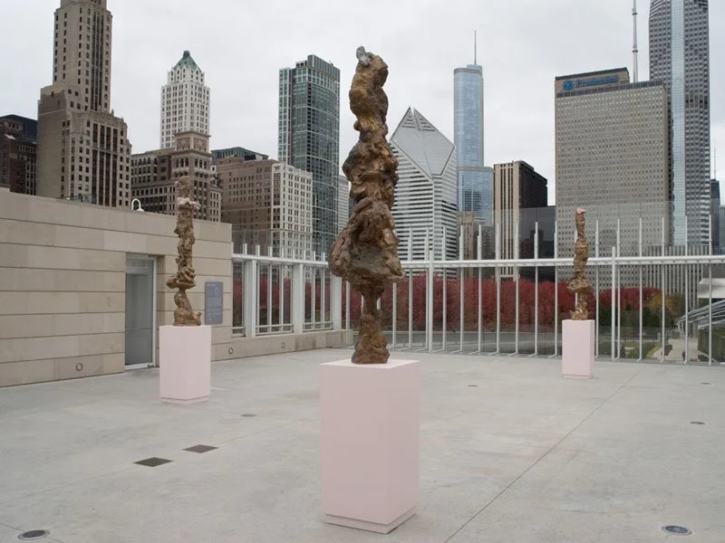 Bronze sculpture by Rebecca Warren on the Bluhm Family Terrace, Art Institute of Chicago.
