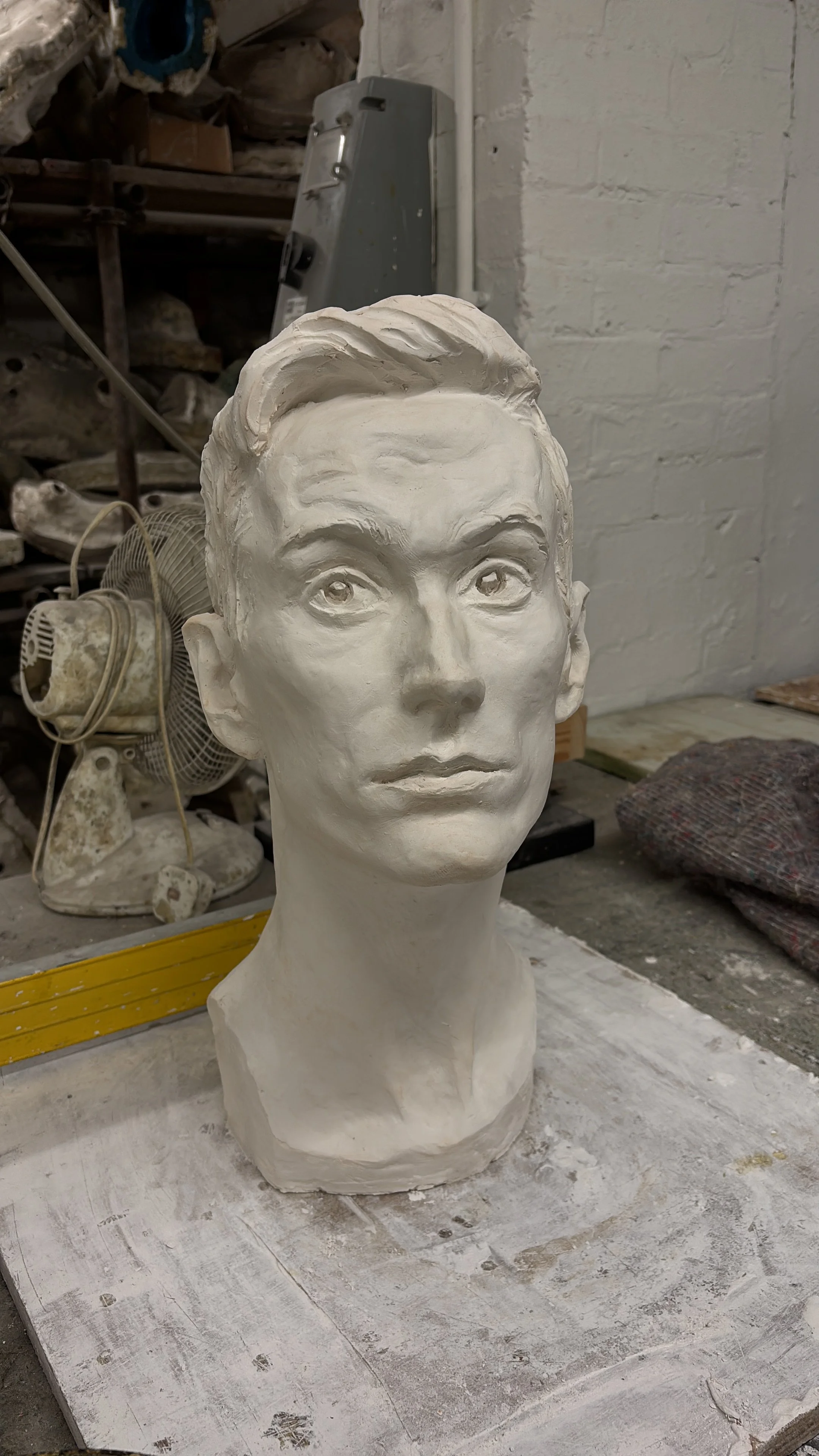 Plaster sculpted bust in the Arch Bronze workshop.