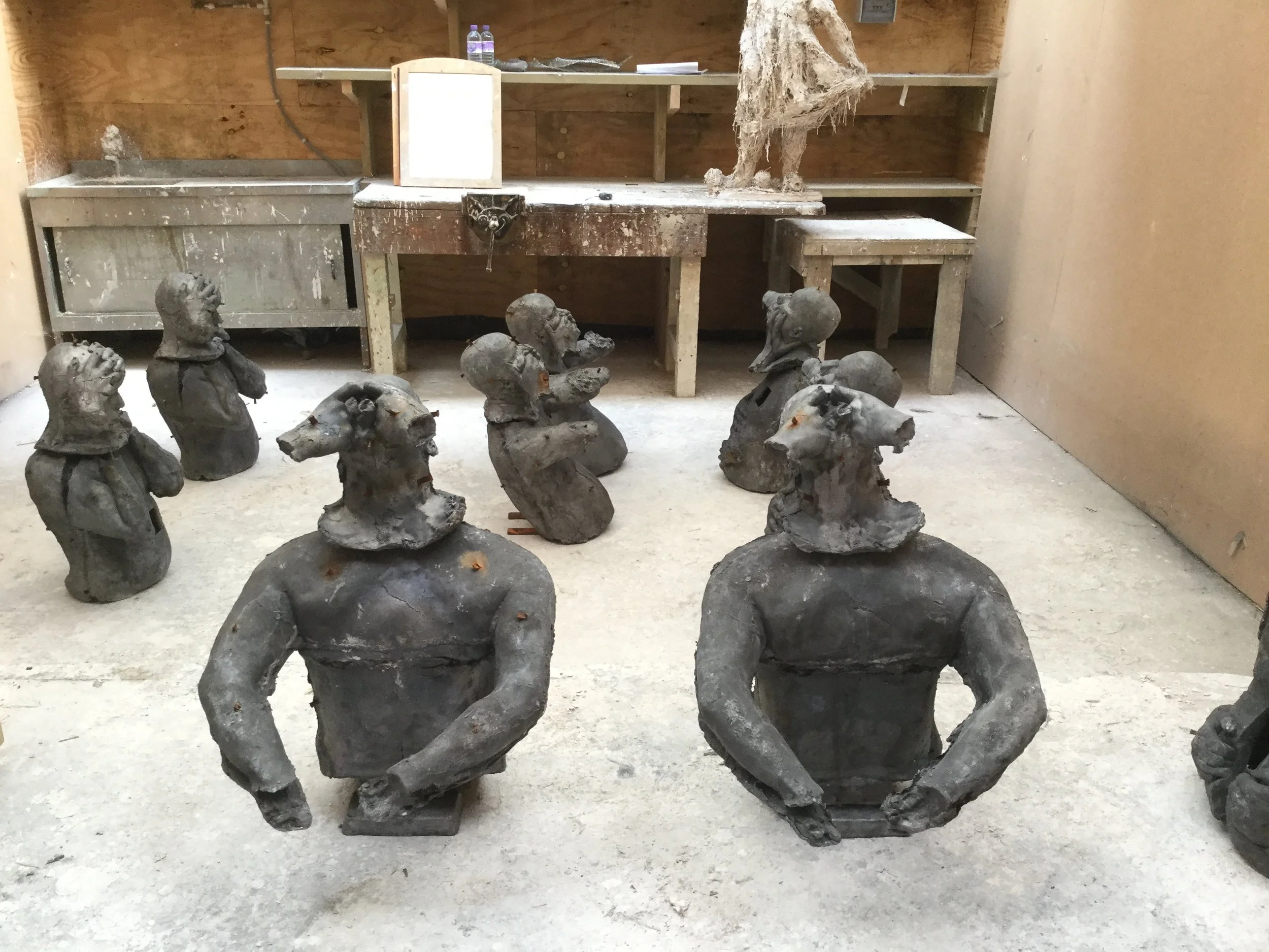 Group of Marc Quinn lead casts from Emotional Detox in the Arch Bronze workshop.