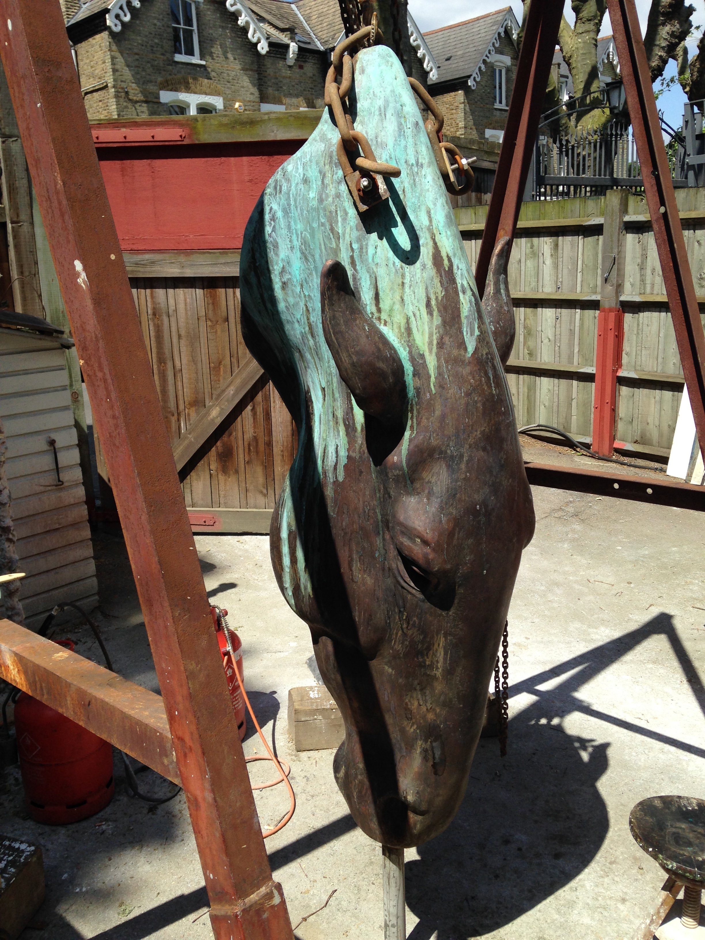 Nic Fiddian Green’s Still Water, bronze horse head sculpture during finishing at Arch Bronze