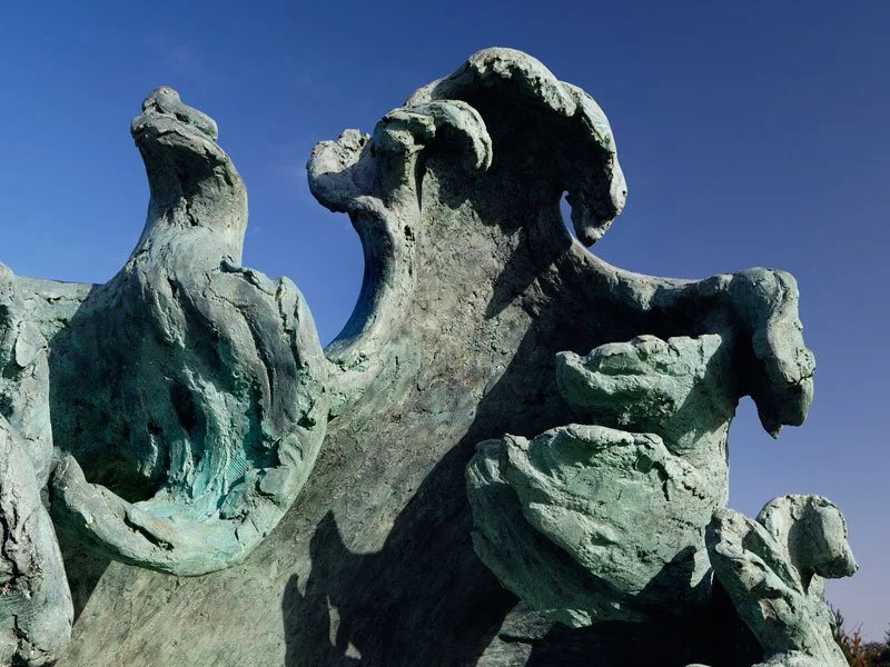 Detail of the bronze forms of Rearing Wave by Maggi Hambling.
