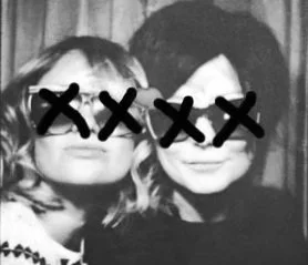 Photo of the two co-founders of The GirlHood - Kati Russell and Natalie Rodden. THey have X's over their eyes representing the logo XX