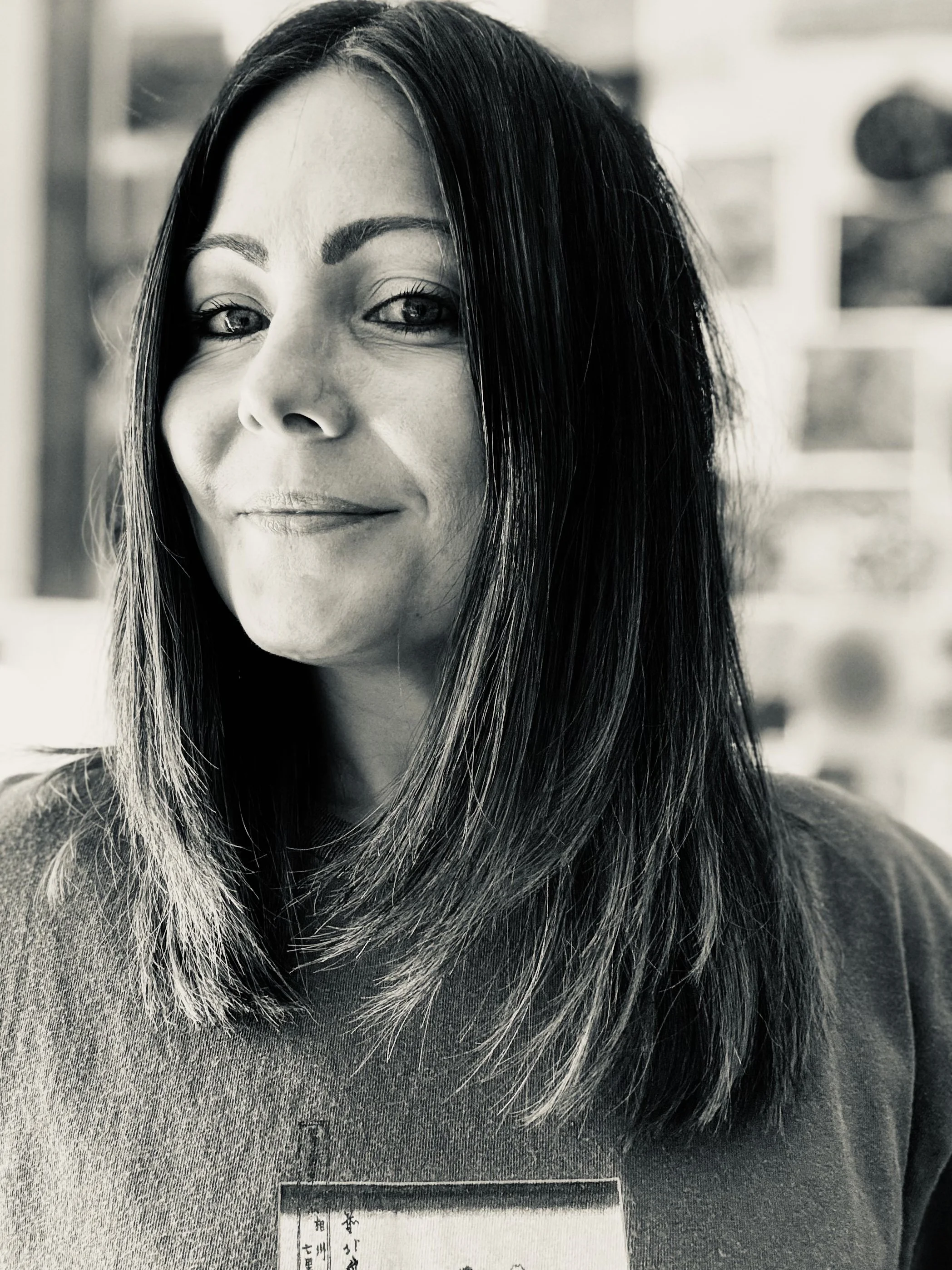 Black and white photo of Natalie Rodden, learning designer and creative strategist