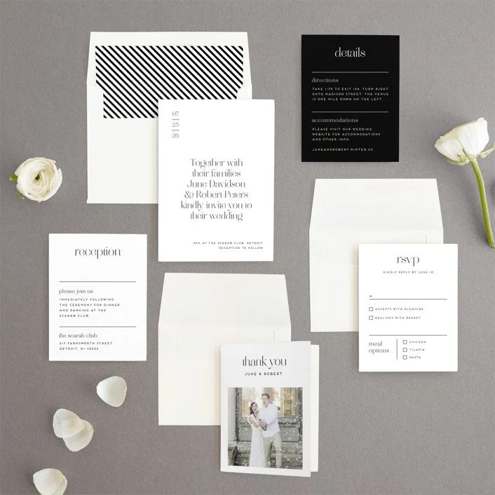 Modern Black and White Wedding Invitation Suite Unique