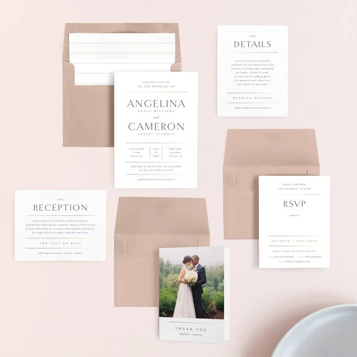 Neutral Modern Wedding Invitation Suite Set with Envelope Liner