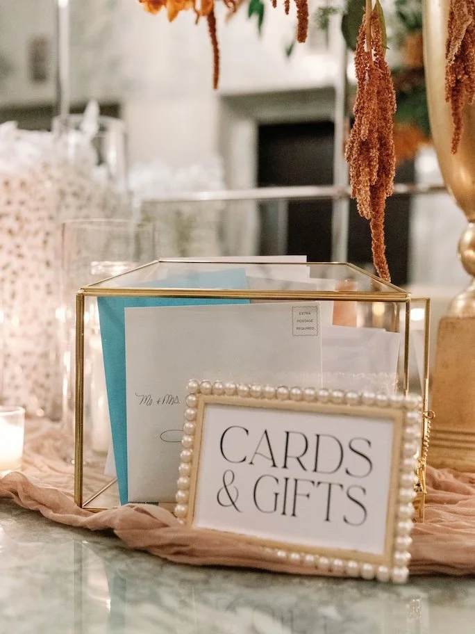 Gold and Glass Cardbox with a Pearl-lined Cards and Gifts Frame
