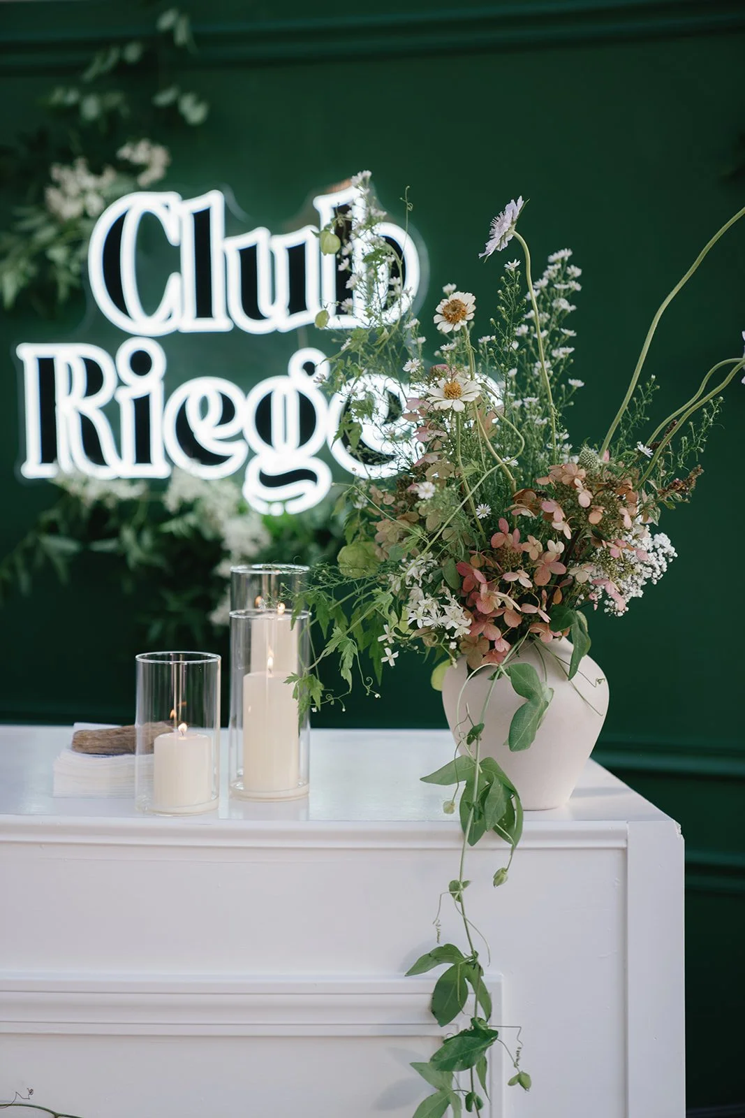 Modern Wedding Bar Setup with Custom Neon Sign