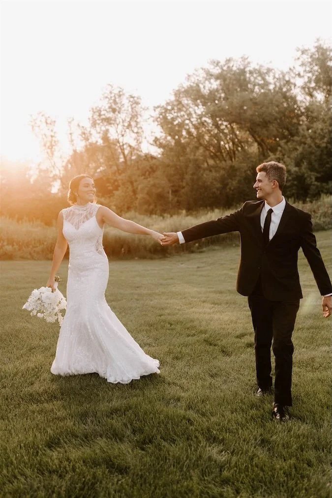 Golden Hour Wedding Couple Running Together