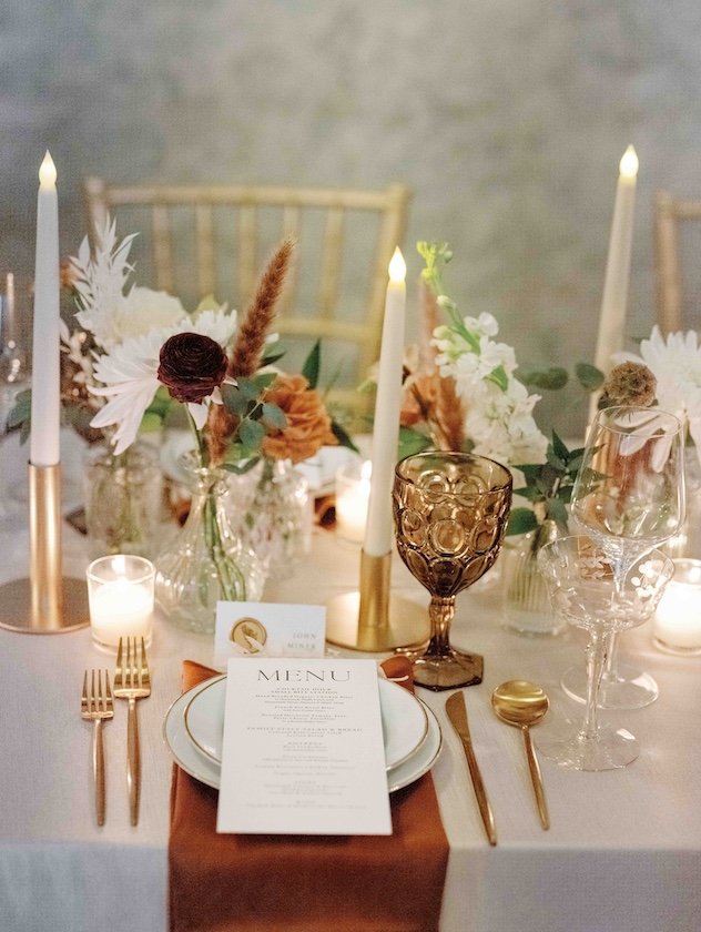 Elegant Autumn Wedding Reception Tablescape in Michigan Ballroom