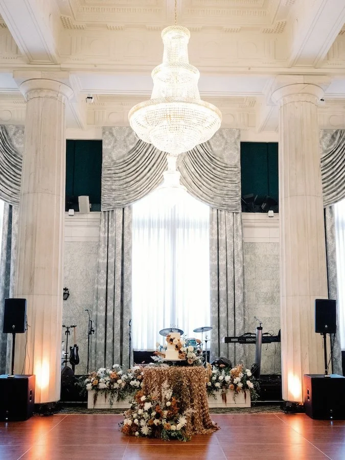Statement Cake Table in the Ballroom | Elevated Reception Design