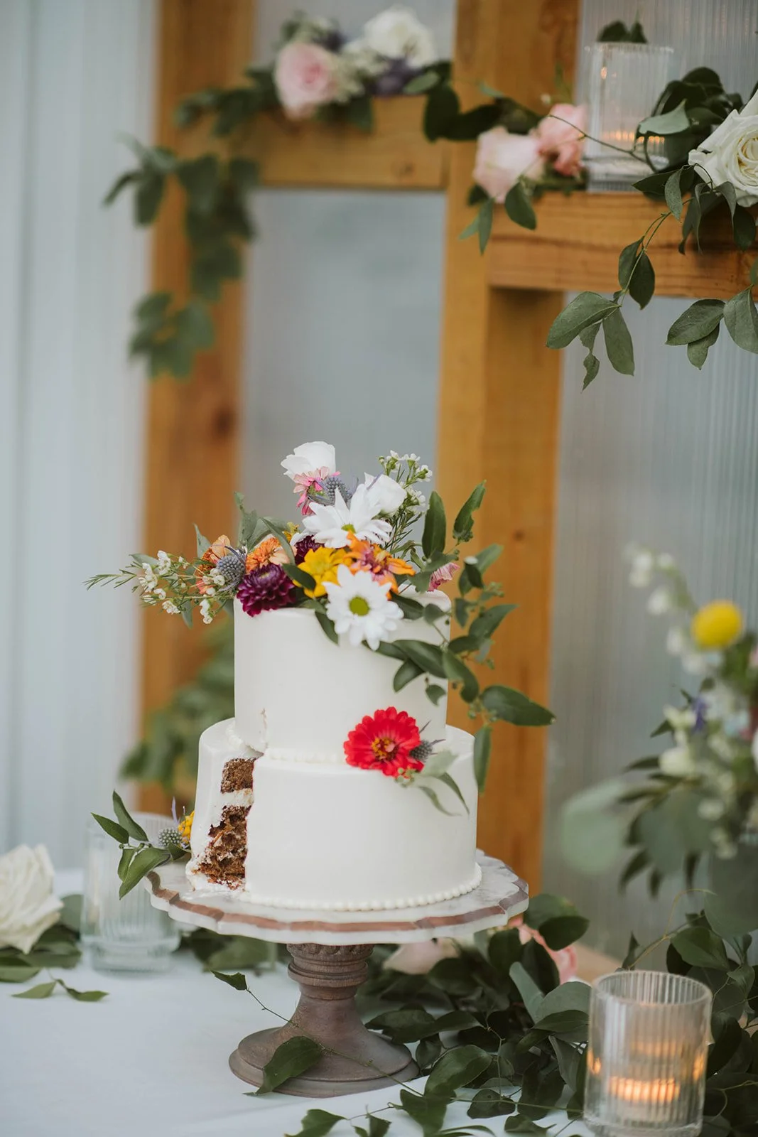Whimsical Wedding Cake Table at Wildwood Family Farms