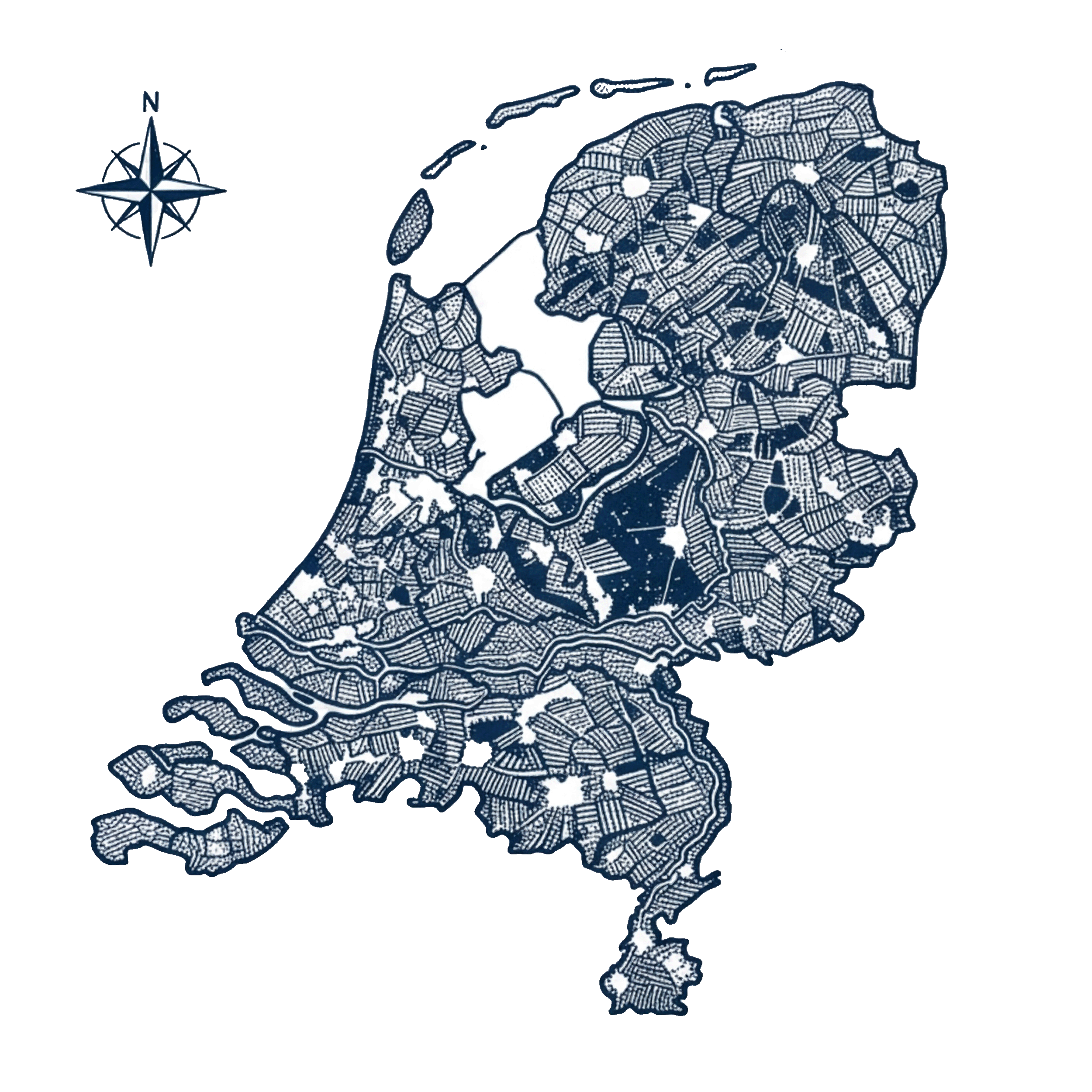 Map of the Netherlands with detailed agri district boundaries highlighted.