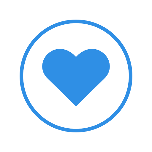 Blue heart inside a blue circle on a black background.