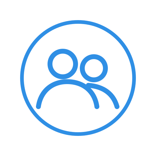Icon of two people inside a circle, representing a group or community.