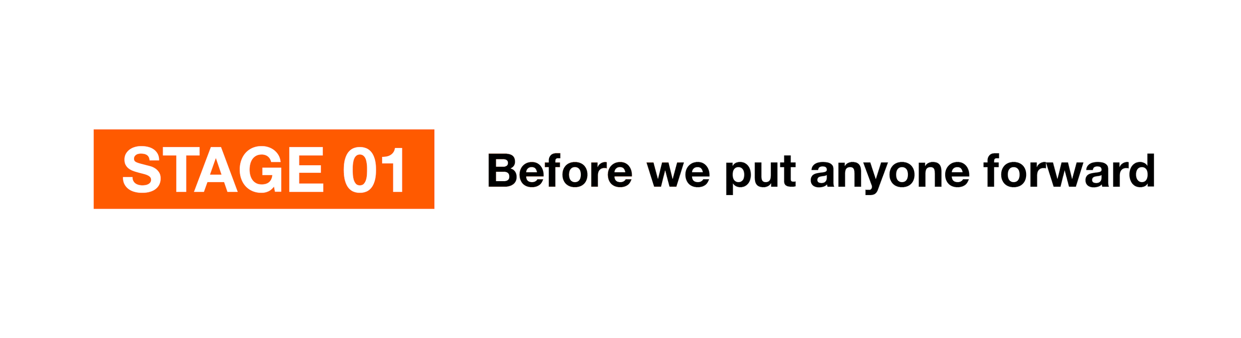 Infographic showing stages of a process. Stage 1 labeled as 'STAGE 01' in orange with white text, indicating 'Before w' with additional text cut off.