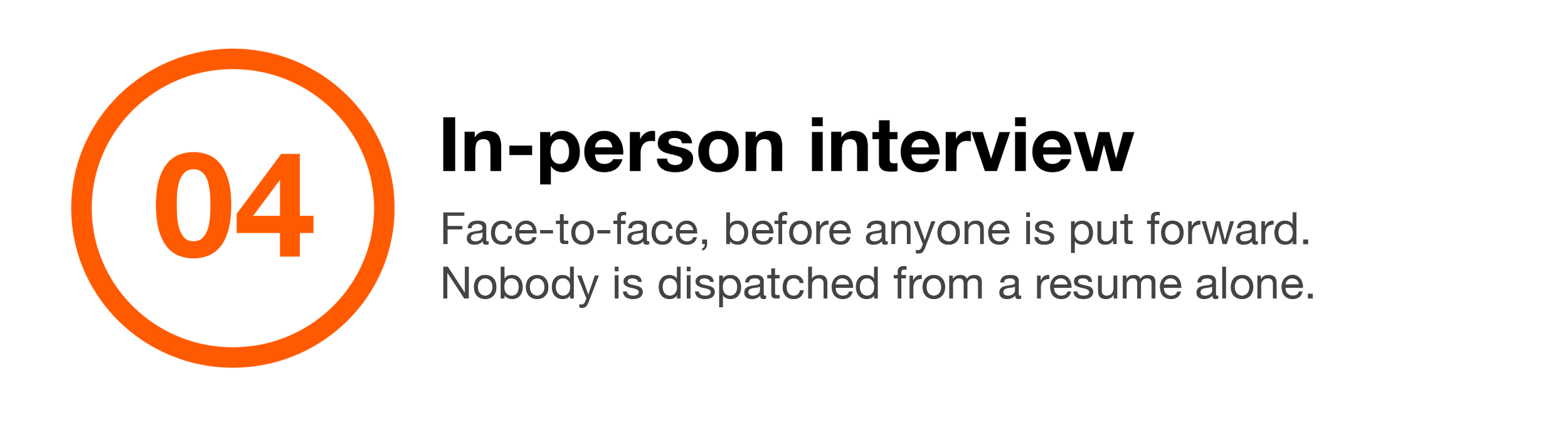 Step 4 of social distancing guidelines, emphasizing face-to-face interaction before anyone is put forward, and that nobody is dispatched from a resume alone.