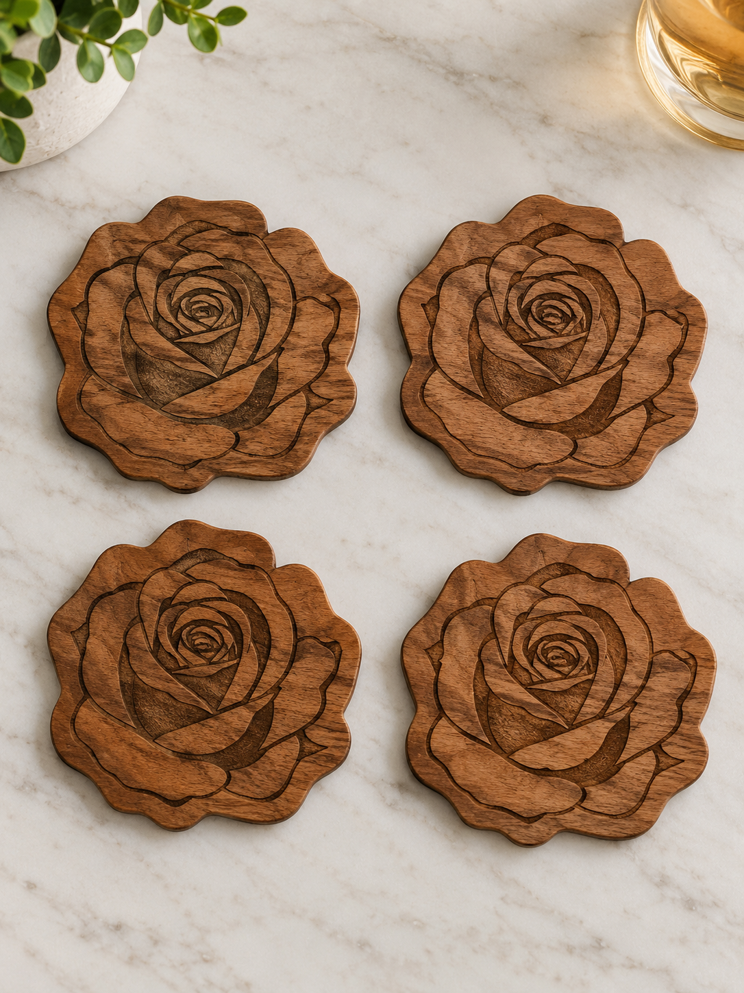 Rose Coasters - (Set of 4)