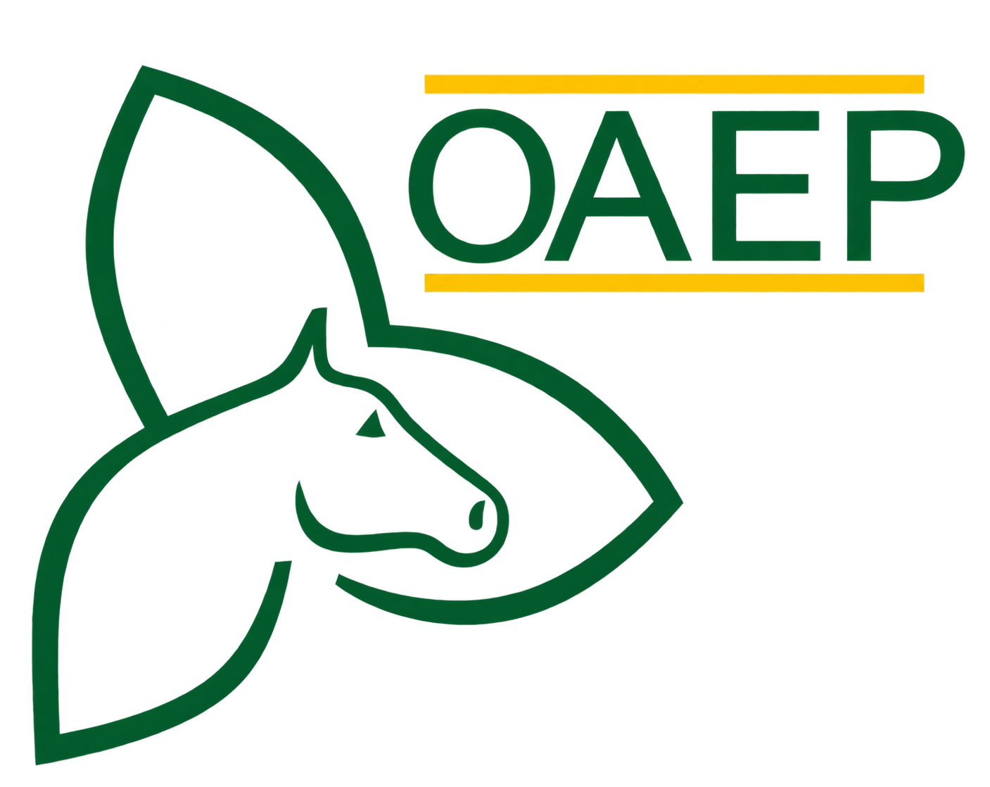 A neon sign with a simple outlines of a dog and the letters 'OAEP' above with yellow highlights.